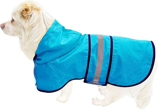 Dog Raincoat Waterproof Reflective Slicker - Lightweight Breathable Hooded Poncho Rain Coat Jacket with Adjustable Belly Strap and Leash Hole for Small Medium Large Dogs (Small, Blue)