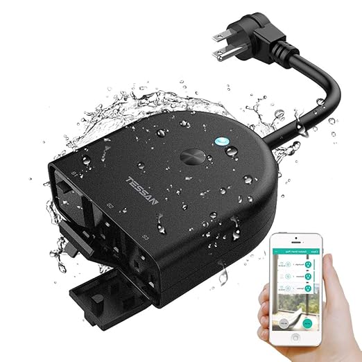 TESSAN Outdoor Smart Plug Waterproof, 2.4GHz WiFi Only, WiFi Smart Outlet with 3 Individual Sockets Compatible with Alexa and Google Home, Remote Control and Timer Function