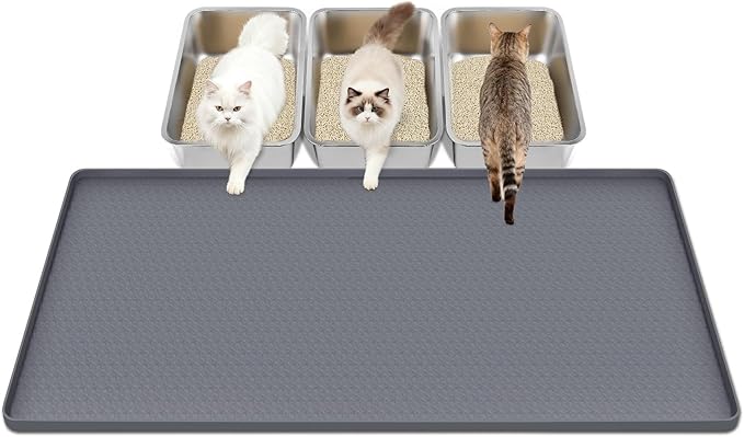 51" x26" Cat Litter Mat Lanstics Cat Mat for Litter Box Large Silicone Litter Box Mat for Kitty Scatter Control Floor Protect (Grey)