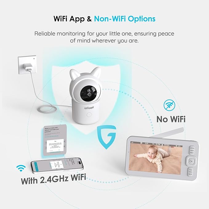 ieGeek Baby Monitor with 2 Cameras, 5" Screen & 1080P Cameras & Free Smart App Split Screen Dual Baby Monitor, Upgraded Night Vision/PTZ/2-Way Audio/Auto Tracking Detection Notification and Alert