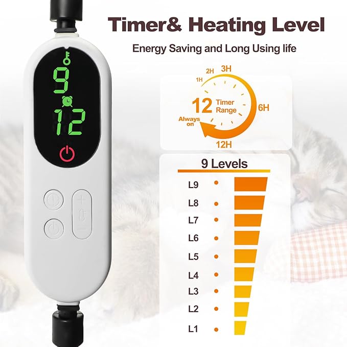 Rypet Heated Cat Bed Indoor, Soft & Cozy Donut Heated Pet Bed with Timer and Timer, Adjustable Temperature Heated Dog Beds for Small Dogs and Senior Cats with Chew Resistant Cord