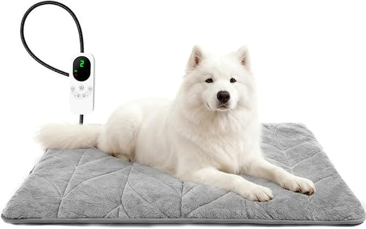 Mora Pets Pet Heating Pad Heated Dog Bed 9 Adjustable Temperature Cat Warming Mat with Timer Auto Power Off Heated Pet Bed 35 Inch for Large Dogs and Muti Cats Indoor
