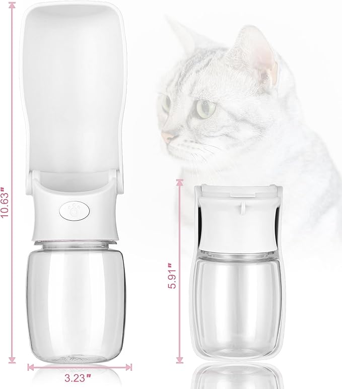 Portable Dog Water Bottle - Foldable Dog Water Dispenser | Leak Proof & Food Grade Plastic Travel | Pet Water Bottle for Cat Outdoor Walking Hiking Travel（US） (White, 12oz)