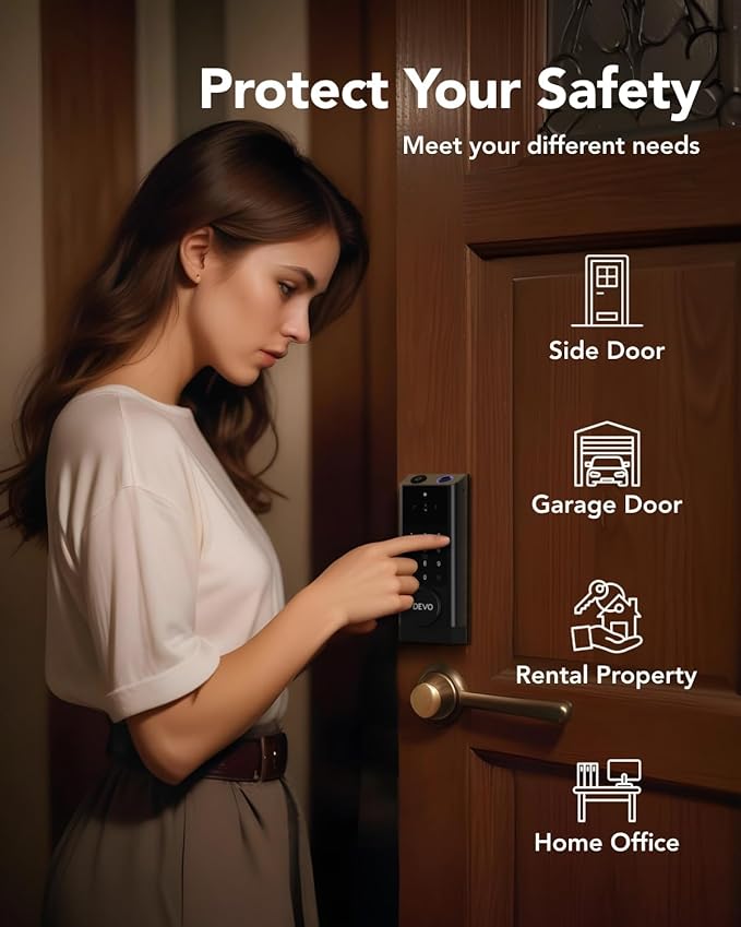 Devo G1 Video Smart Lock with Camera & Doorbell,App Remote Door Lock 6-in-1 Keyless Entry,Fingerprint ID,Auto Locks,Built-in Wi-Fi Smart Deadbolt for Front Door,Easy Install,Waterproof,BHMA Grade 3