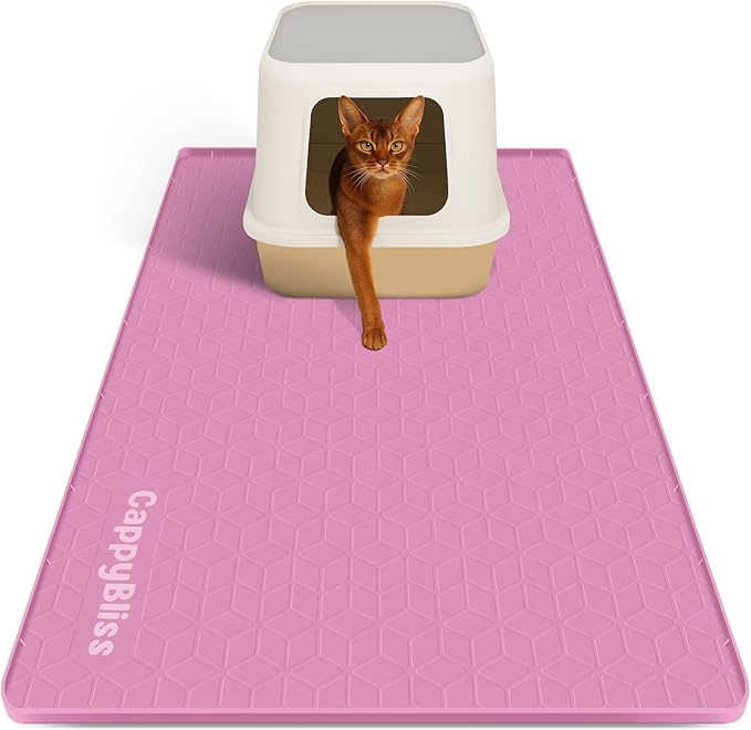 Large Cat Mat for Litter Box, 34"x22" Waterproof Silicone Mat with Litter Trapping, Easy Clean & Non-Slip Floor Pad for Indoor Cats, Pink