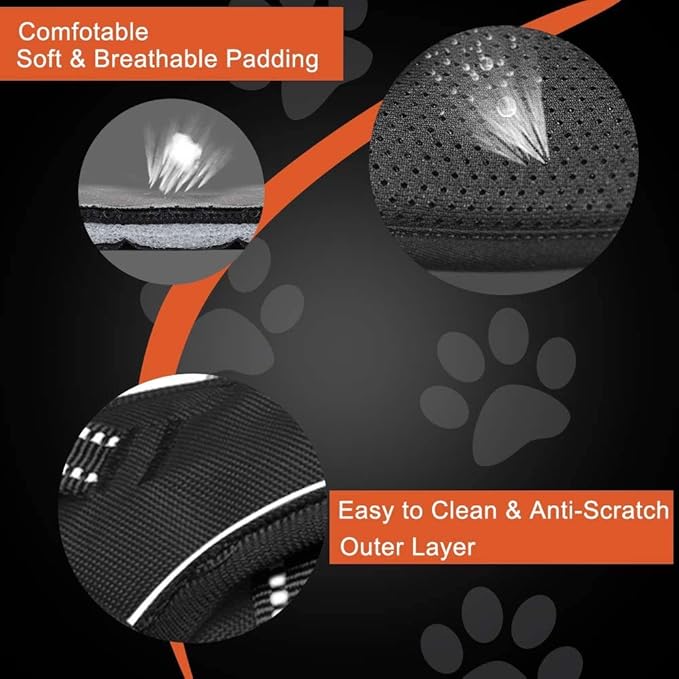 PHOEPET No Pull Dog Harness Reflective Adjustable with 2 Metal Leash Hooks and Soft Training Handle [Over The Head Design](M, Baby Blue)