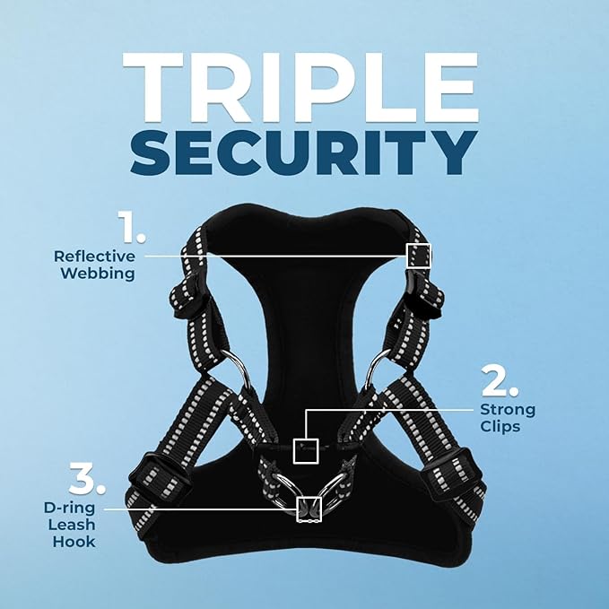 Best Pet Supplies Voyager Mesh Dog Breathable Harness Reflective Stitching, All Weather Adjustable for Walking Training, or Running - Heavy Duty & Durable, Harness (Black), M