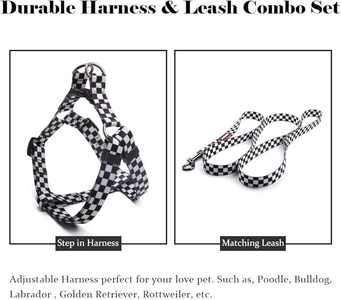 QQPETS Dog Harness Leash Set Adjustable Heavy Duty No Pull Halter Harnesses for Small Medium Large Breed Dogs Back Clip Anti-Twist Perfect for Walking (S(14"-20" Chest Girth), Black Plaid)