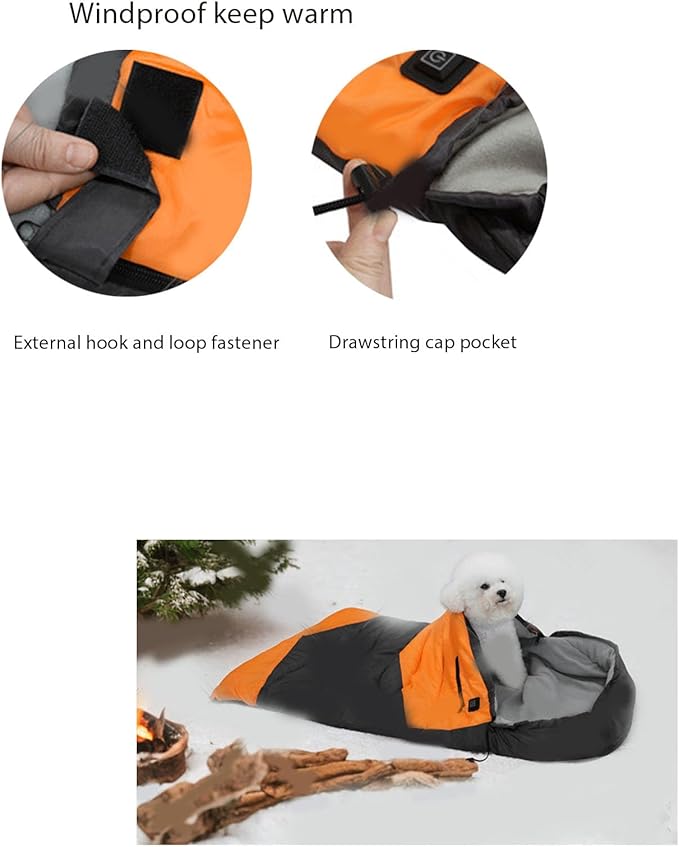Heated Pet Sleeping Bag Electric Heating Dog Bed 3 Temperature Settings Water Proof Fleece Lining Portable Warm Pet Sleeping Bag for Camping Travel Indoor Outdoor Use