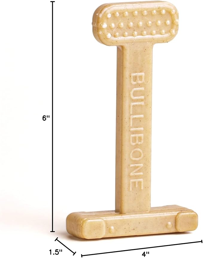 Bullibone Nylon Dog Chew Toy for Aggressive Chewers - Dental Hygiene Bone with Peanut Butter Flavor, Durable Tough Chew Toys for Small Dogs, Indestructible Dog Bone - Single