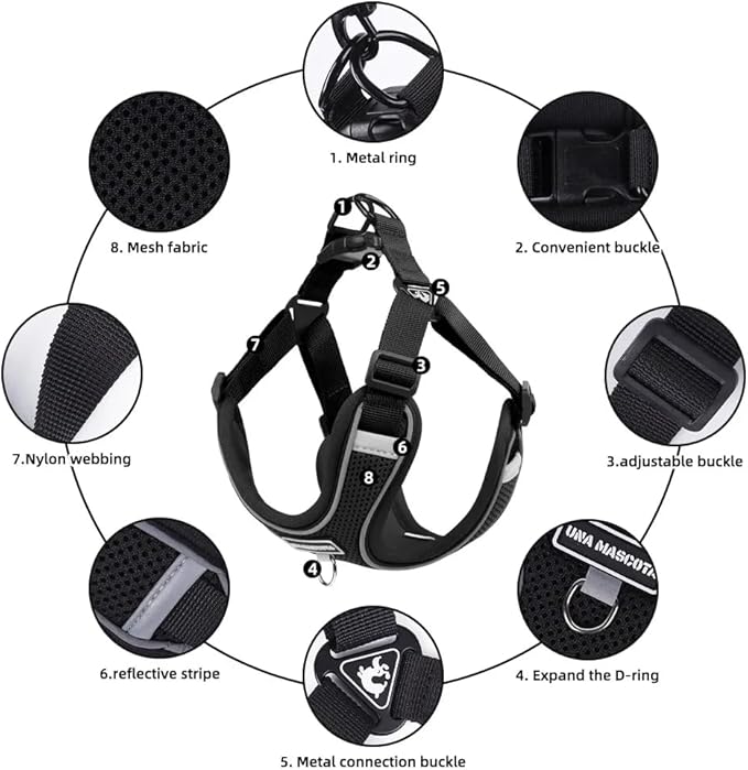 Dog Harness and Leash Set, Adjustable Triangle, Reflective Adjustable Puppy Vest, No Pull Soft Mesh Harness for Small, Medium Dogs, Cats (Black, S)