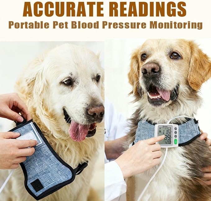 Wearable Digital Veterinary Blood Pressure Monitor for Cats & Dogs, 3 Cuff Sizes (4.2–15cm) Adjustable Range, Automatic BP & Heart Rate Measurement, Dual-User 120 Memory