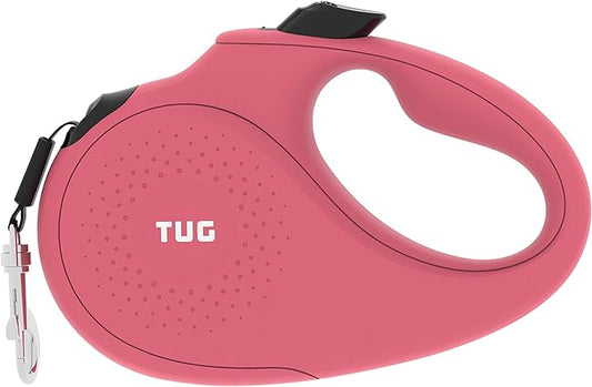 TUG Monochrome 360° Tangle-Free Retractable Dog Leash | 16 ft Strong Nylon Tape (Large, Pink)
