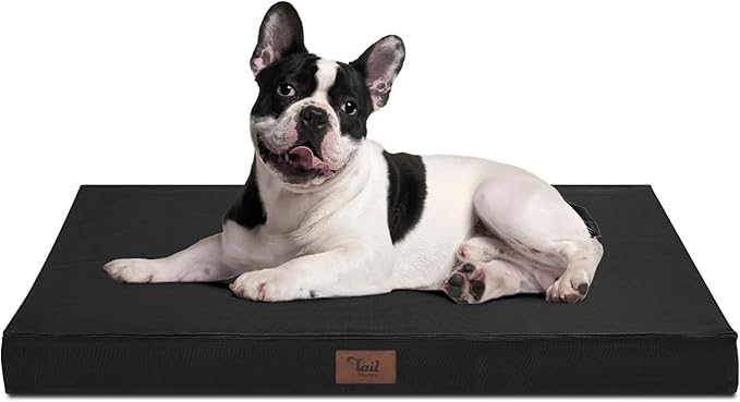 Outdoor Dog Bed for Small Dogs, Waterproof Dog Crate Bed for Medium Dogs Cats, Orthopedic Egg Crate Foam Pet Bed with Washable Removable Oxford Cover, Black