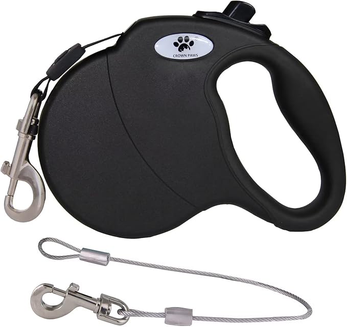 16ft Retractable Dog Leash for Medium Breed Dogs up to 44 lbs with a Detachable Chew Proof Extender Wire Ropes (Black M)
