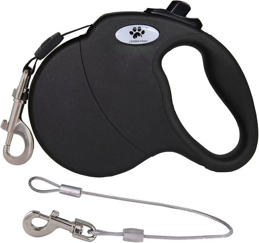 16ft Retractable Dog Leash for Medium Breed Dogs up to 44 lbs with a Detachable Chew Proof Extender Wire Ropes (Black M)