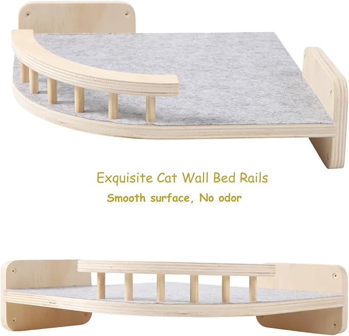 Cat Wall Shelves - 3 Steps Scratch Post & Hammock Bed with Plush Cover, Climbing Shelf for Indoor Cats (Wood)