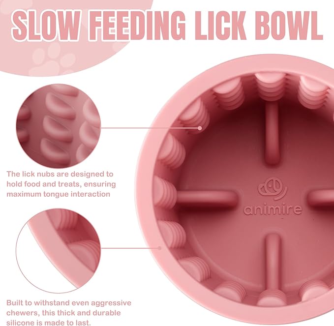 Dog Lick Bowl, Anxiety Relief Dog Licking Mat Freezer Treat Dispenser, Non-Slip Anti-Choking Silicone Slow Feeder Lick Bowl for Small Medium & Large Breed Dogs, BPA Free(Pink,S)