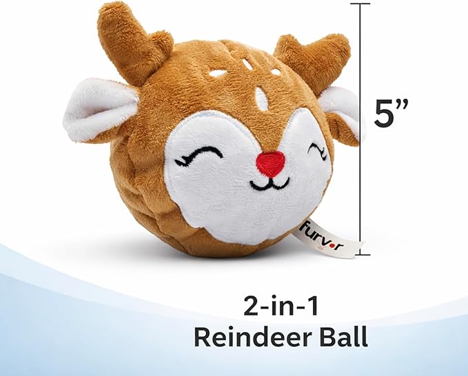 Flourish Pets 2 in 1 Large Prancer Christmas Multi-Layer Chew Toy for Active Dogs | Non-Toxic BPA Free Double Stitched Soft Fabric and Long-Lasting Dog Plush Toys (5" Prancer) (Large Prancer FBM)