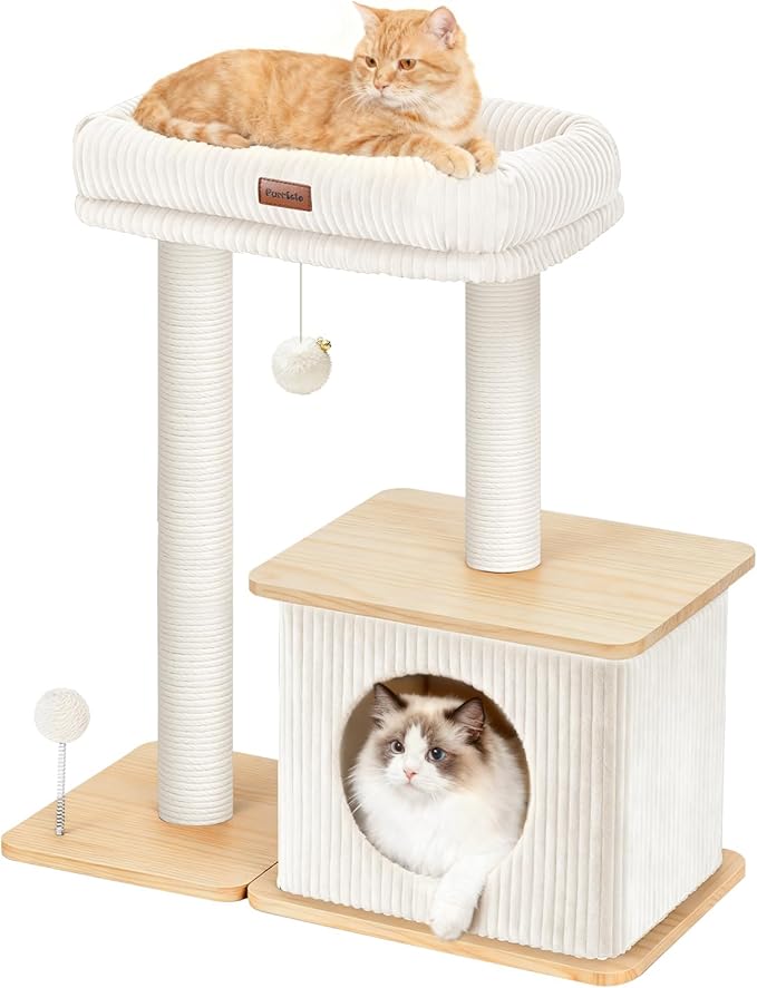 Modern Cat Tree for Indoor Cats, Nordic Loft Style, Wooden Cat Tower with Sisal Scratching Posts, Soft Padded Beds & Cozy Condos, Floor-Mounted for Kittens & Adult Cats