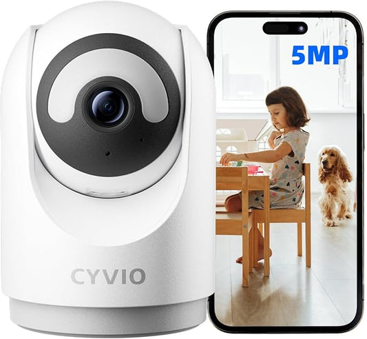 5MP Indoor Security Camera, 3K Pan-Tilt WiFi Surveillance Camera with AI Motion Detection, Human Tracking, Color Night Vision, 2-Way Audio, Bluetooth Setup, No Subscription, for Baby/Pet/Home