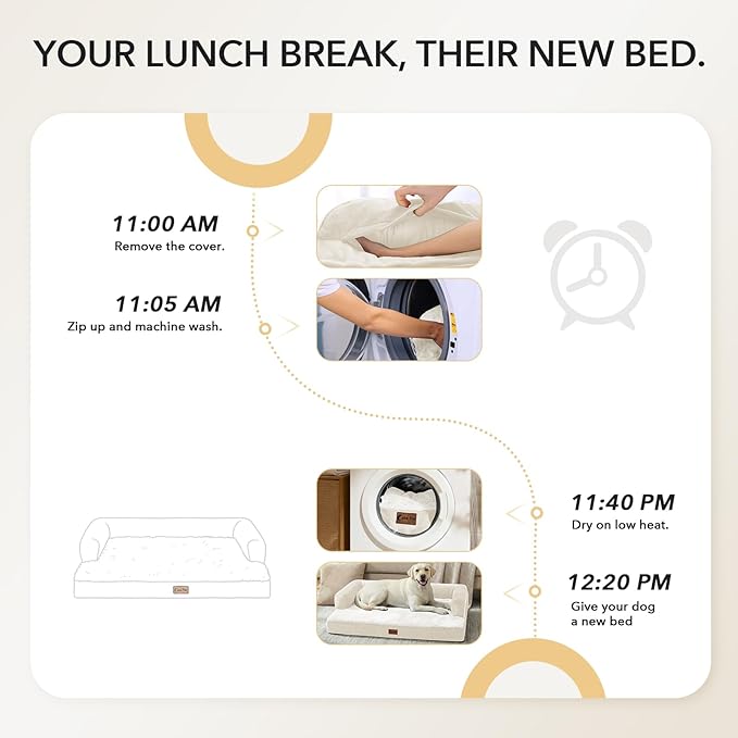 Orthopedic Dog Beds for Extra Large Dogs, Waterproof Egg Crate Foam XL Dog Bed with Sides 41x27Inch, Washable Big Dogs Couch Beds with Removable Cover and Nonskid Bottom, Beige