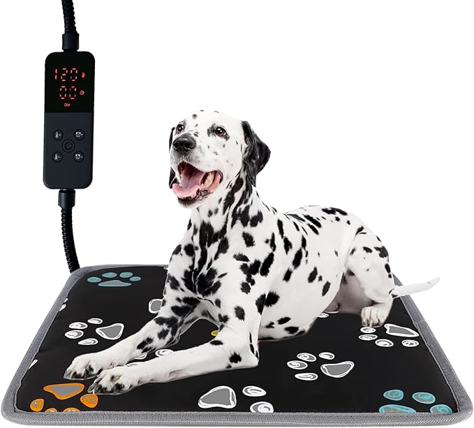 furrybaby Pet Heating Pad, Waterproof Dog Heating Pad Mat for Cat with Durable Anti-Bite Tube Indoor for Puppies Dogs Cats (1 Pack Black, 24 X 16in, Temp Adjustable)