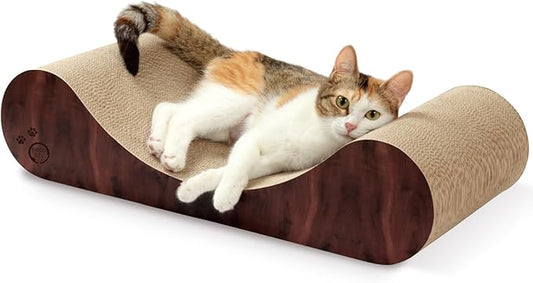 Necoichi Cardboard Cat Scratcher Bed for Indoor Cats - Cat Scratching Board, Horizontal Cat Scratch Pad Lounger with Reversible Usability and Extra Comfort for Lounge, Curved (23" Large, Dark Cherry)
