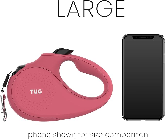 TUG Monochrome 360° Tangle-Free Retractable Dog Leash | 16 ft Strong Nylon Tape (Large, Pink)