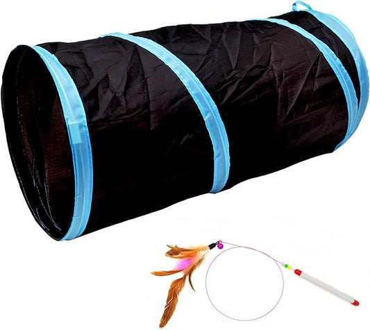Cat Tunnel for Indoor Cats Interactive, Rabbit Tunnel Toys, Pet Toys Play Tunnels for Cats Kittens Rabbits Puppies Crinkle Collapsible Pop Up Black 20"