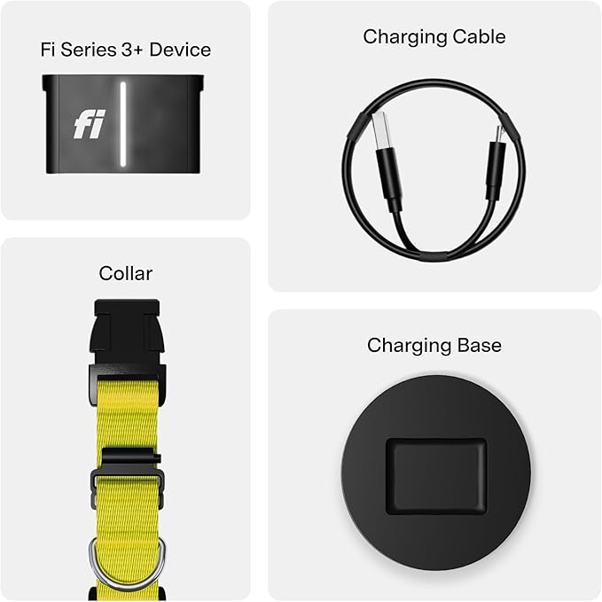 New Fi Series 3+ Smart Dog Tracker Collar [12 Month Membership Included] GPS Tracker for Dogs with Health & Behavior Monitoring, Escape Alerts, Waterproof, LED, Apple Watch Compatible -Yellow, X-Small