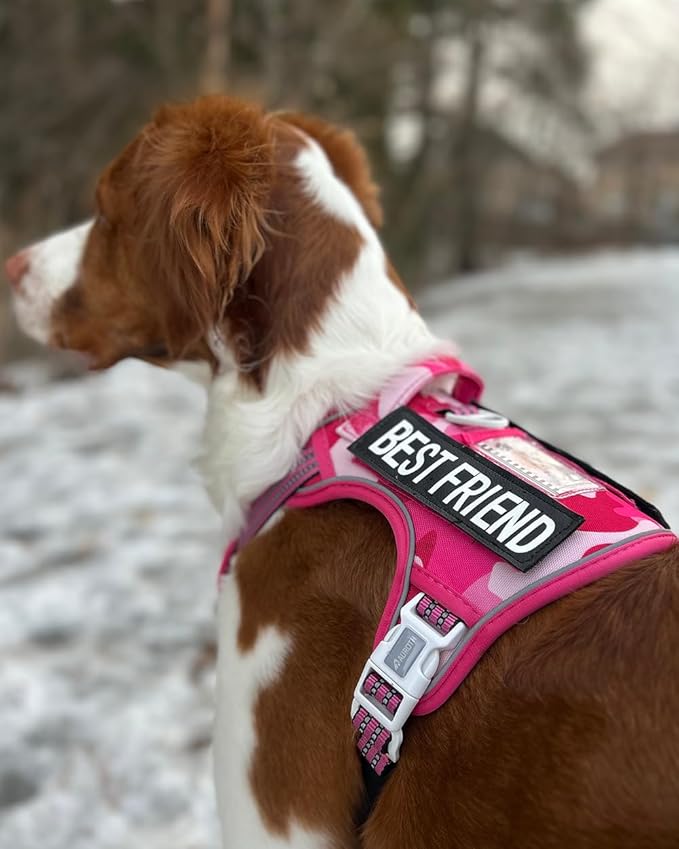 Auroth Tactical Pet Harness for Small Medium Large Dogs No Pull Adjustable, Reflective K9 Working Training Easy Control Vest Military Service Dog, Medium, Pink Camo