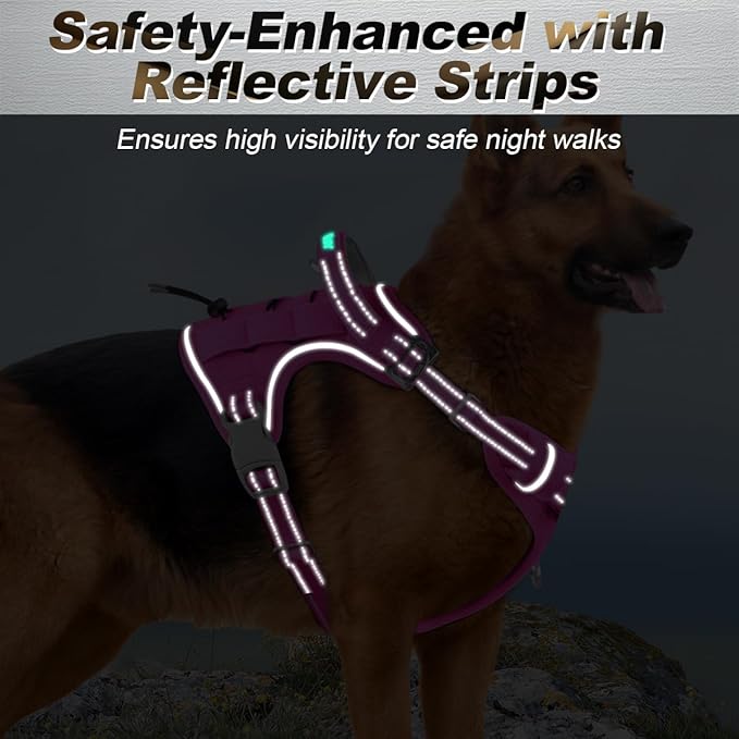 BARKBAY Service Dog Vest Tactical Dog Harness Medium Large Sized Dog Tags Personalized No Pull Adjustable Harness Reflective K9 Working Training Easy Control Military Molle System(Pink,L)