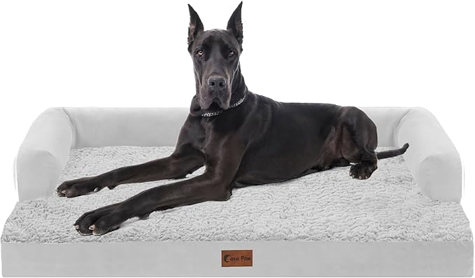 Orthopedic XXL Dog Beds, Waterproof Egg Crate Foam Big Pet Bed for All Breed Sized Dogs 53x42Inch, Washable Extra Large Dog Couch Bed with Removable Cover and Non-Slip Bottom, Grey White