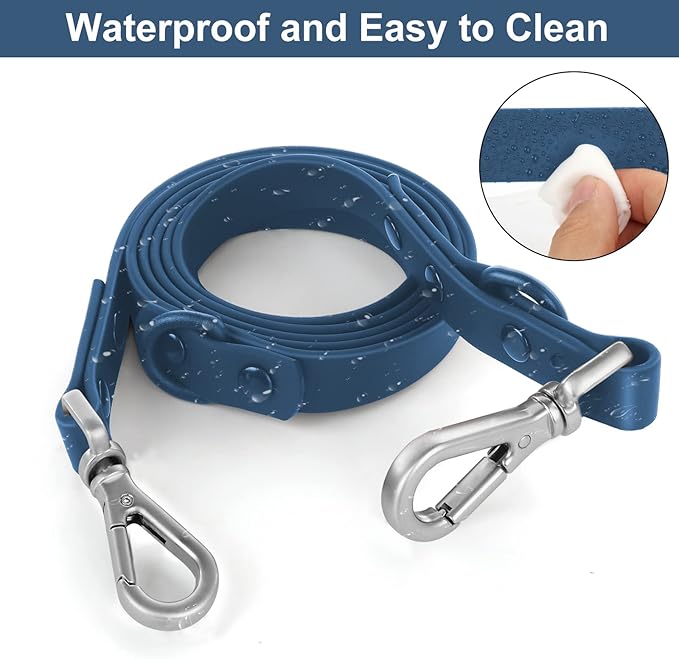 Wisedog Waterproof Dog Leash – 5ft/6ft Adjustable with 2 Metal Swivel Hooks, Easy to Clean Dog Leashes for Small, Medium, Large Breed Dogs (Navy S)
