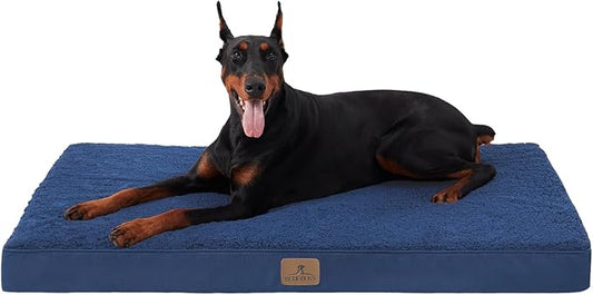 Bedfolks Orthopedic Dog Bed for Jumbo Dogs - Egg Foam Dog Crate Bed with Removable Waterproof Cover, Pet Bed Mat Suitable for Dogs and Pets Up to 150 lbs (54 x 44 x 4 inches, Navy)