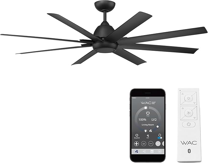 WAC Lighting F-064-MB Mocha XL 66" Outdoor Ceiling Fan & Remote, Matte Black
