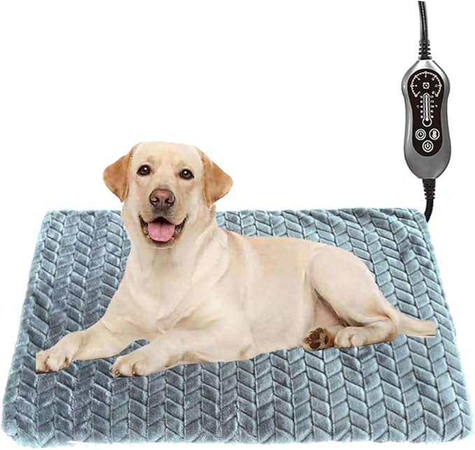 Pet Heating Pad 36X24'' for Large Dogs Temperature Adjustable Heated Dog Cat Bed Warmer with Timer Auto Off Heavy Duty Chew Resistant Cord Waterproof Warming Blanket Mat for Pets (Grey, 24X36``)