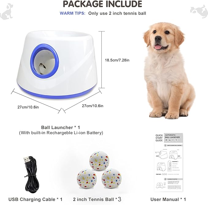 Automatic Dog Ball Launcher, Upgraded Dog Ball Throw Launcher, Adjustable Distance 20-45FT, for Small/Medium Dogs, with 3 2.3-inch ETPU Balls, Indoor and Outdoor Interactive Toys