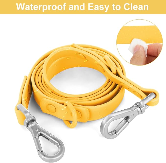 Wisedog Waterproof Dog Leash – 5ft/6ft Adjustable with 2 Metal Swivel Hooks, Easy to Clean Dog Leashes for Small, Medium, Large Breed Dogs (Butter Yellow L)