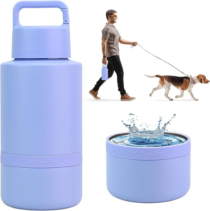 Insulated Dog Water Bottle with Travel Bowl, Dog Lover Gift, Portable Water Bottle Dispenser, Accessories for Car, Hiking, Camping, Outdoor, Leak-Proof, Detachable (Aurora Blue)