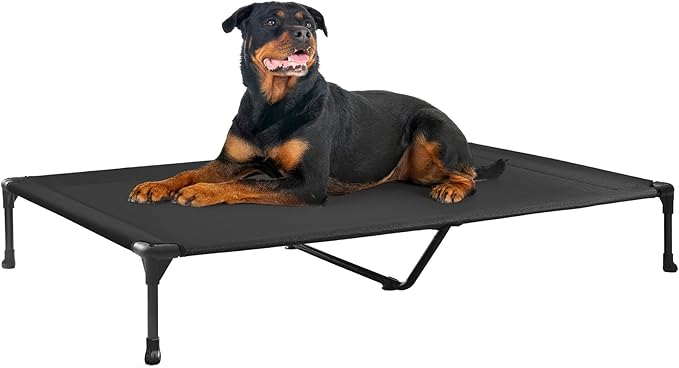 Veehoo Outdoor Elevated Dog Bed Large Sized Dogs, Extra Large Cooling Raised Dog Cots Beds Training Platform Off Ground Hammock with Breathable Mesh, No-Slip Feet, 53"x37", Black