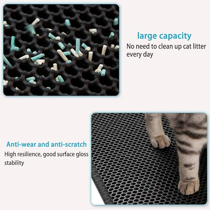 Large Cat Litter Box Mat: Easy Clean Kitty Litter Trapping Mat for Floor, Plastic Cat Box Pad (24 * 30in-Black-1)