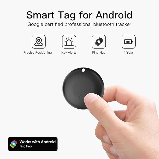 RAINDROPS Air Tracker Tags for Android, Air Tags-4 Pack Bluetooth Tracker Works with Google Find Hub, Item Finder for Keys, Luggage, Wallet, Pets (Android Only, Black, 4 Pack)