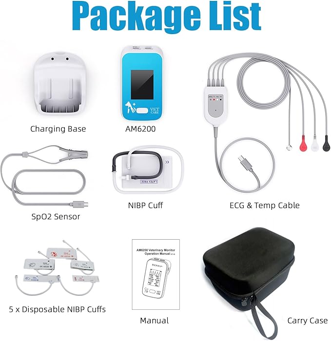 Veterinary Blood Pressure Monitor for Dog,Wireless Rechargeable 6 Parameters Animal Vital Signs Monitor,Accurate Bluetooth Veterinary Pulse Oximeter with Free APP for Family Clinic Use