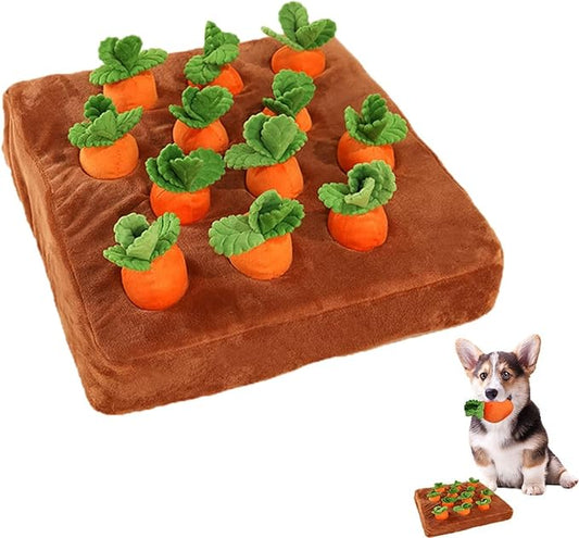 Carrot Dog Toys-Carrot Snuffle Mat for Dogs,Interactive Dog Plush Puzzle Toys,2 in 1 Non-Slip Nosework Feed Games Pet Stress Relief with 12 Carrots