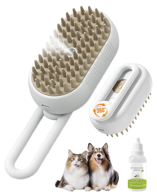 2026 New Pet Steam Brush, Cat Steam Brush for Shedding & Deshedding - 3-in-1 USB Rechargeable Pet Hair Removal Comb with Water Tank, for Indoor Long/Short Haired Cats & Dogs (Add 20mL wash W)