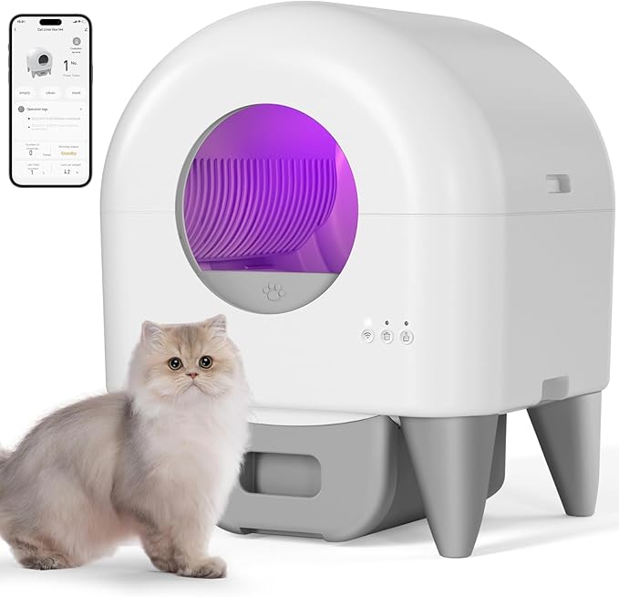 ECORUI Self Cleaning Litter Box,Automatic Cat Litter Box for Multiple Cats, with Safety Protection, App Control,2 Roll Cat Litter Liners White