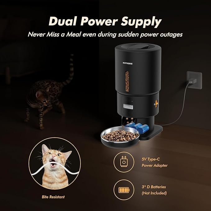 Automatic Cat Feeder - 5L Anti-Clog Cat Food Dispenser Keeps Dry Food Fresh, 10s Voice, 1-6 Meals/Day, Programmable Portions, 180-Day Battery Life, Easy to Clean Auto Pet Feeder for Multi Cats & Dogs
