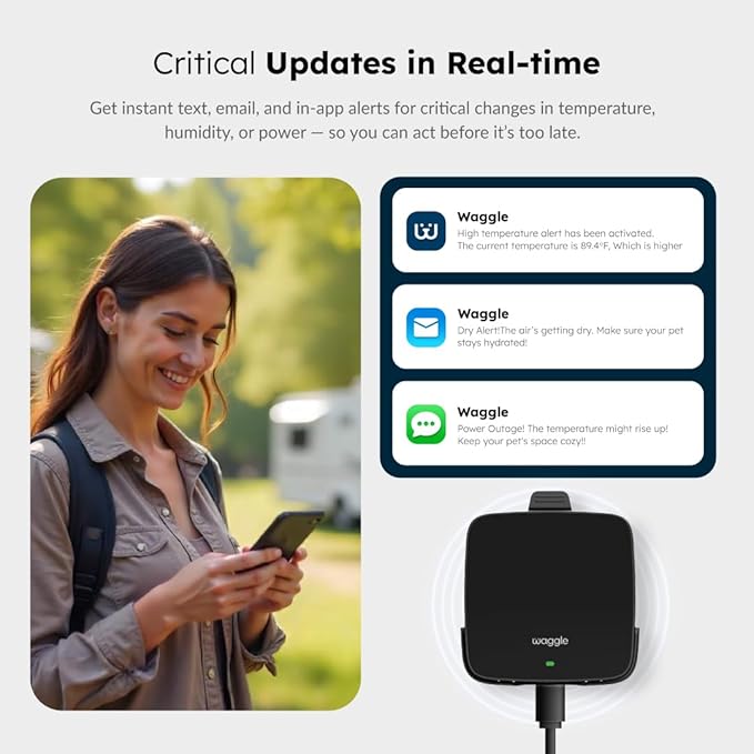 Waggle 4G Pet Temperature Monitor – 1-Year Subscription Included – No Wi-Fi Needed – Real-Time App/SMS/Email Alerts – RV, Car & Home Safety Device with Power-Outage Notifications